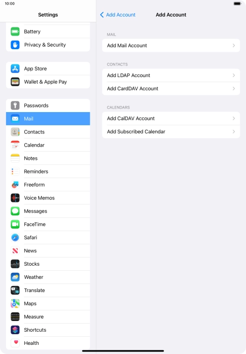 Press Add Mail Account. Press Add Mail Account.