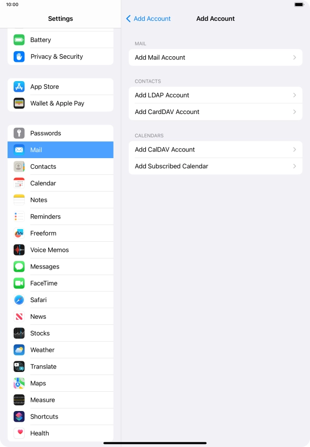 Press Add Mail Account. Press Add Mail Account.