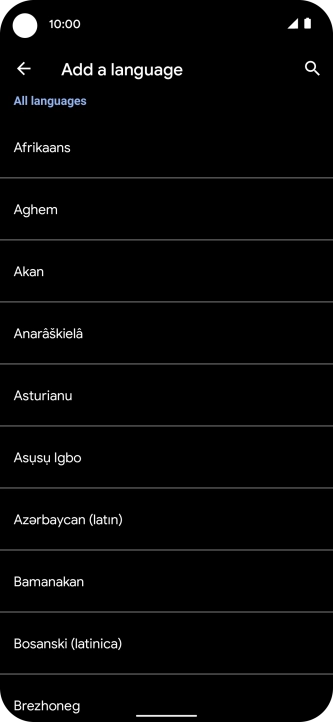 Press the required language to add it to the list of phone languages.