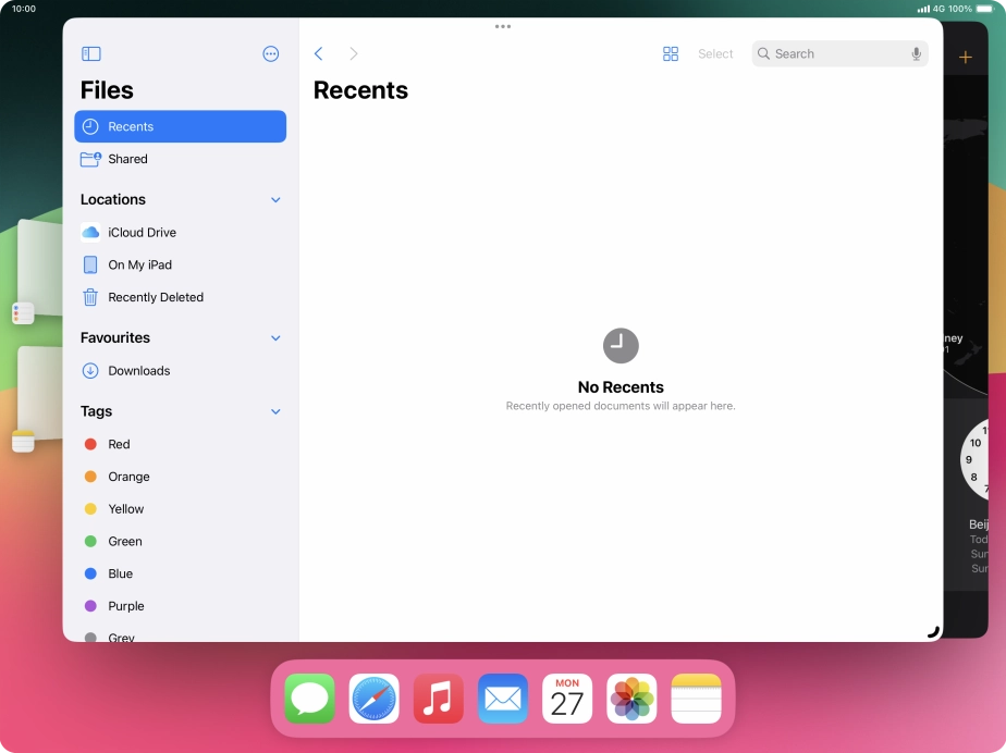 To open a non-visible running application, press the menu icon.