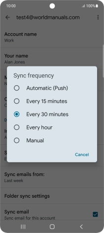 Press the required setting.