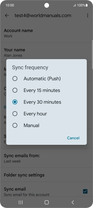 Press the required setting.