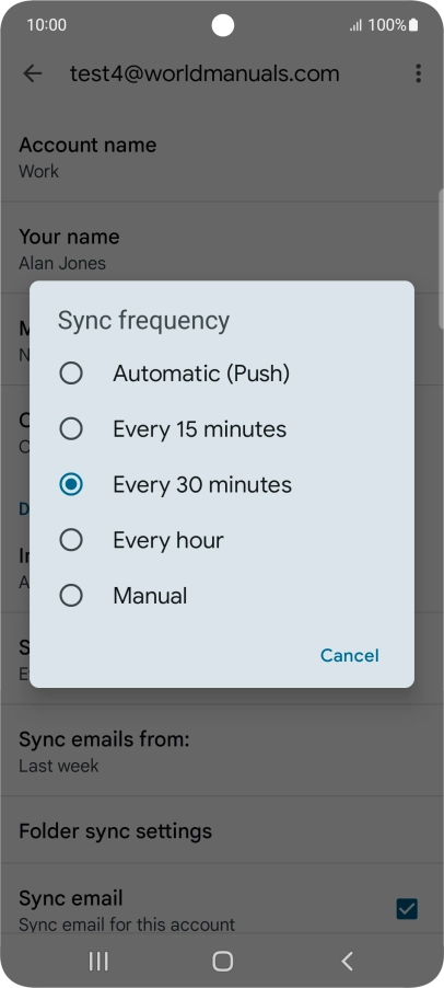 Press the required setting.