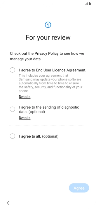 Press the fields next to the required settings to select them. Press the fields next to the required settings to select them.