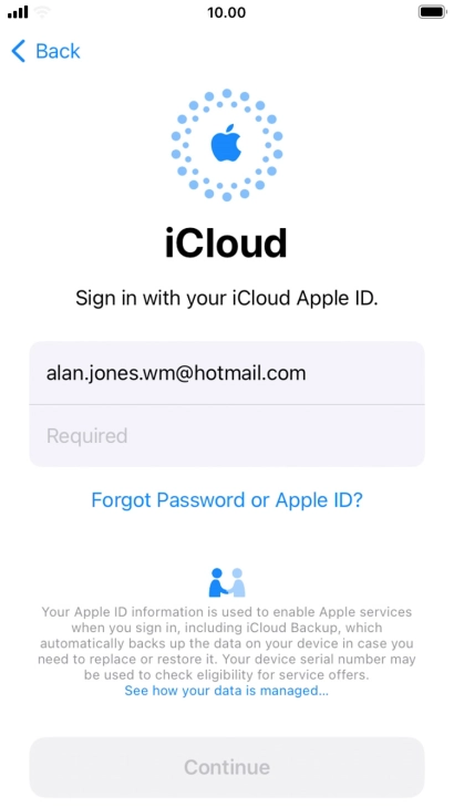 Press Required and key in the password for your Apple ID.