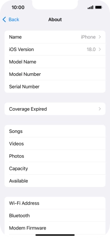Your phone's software version is displayed next to iOS Version.