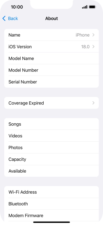 Your phone's software version is displayed next to iOS Version.