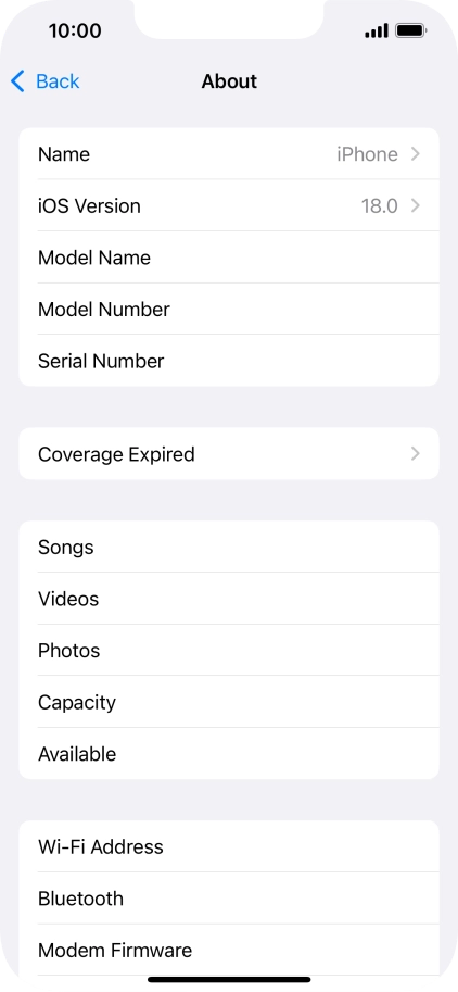 Your phone's software version is displayed next to iOS Version.