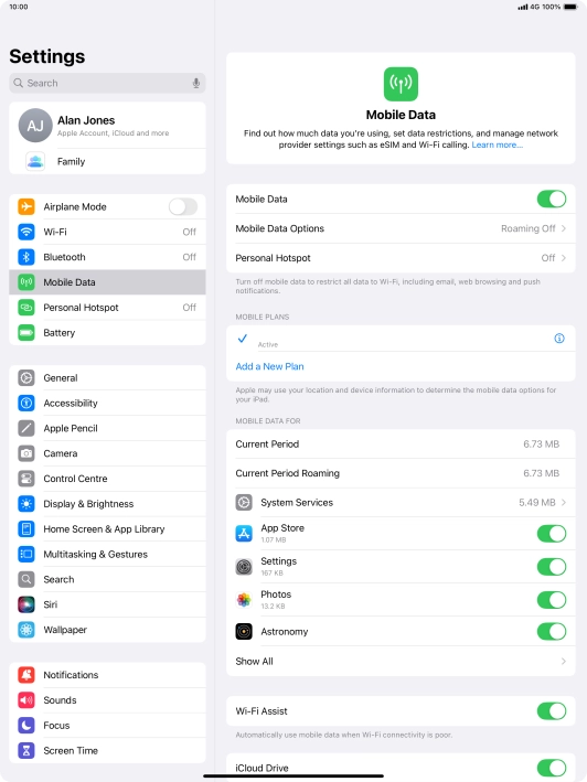 Press Mobile Data Options.