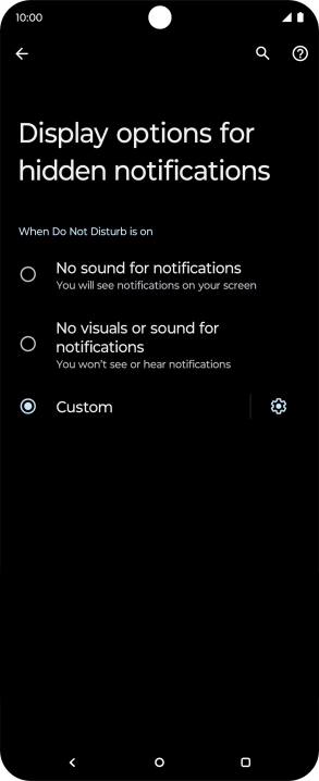 Press the fields next to the required settings to turn display of the selected notification types on or off.