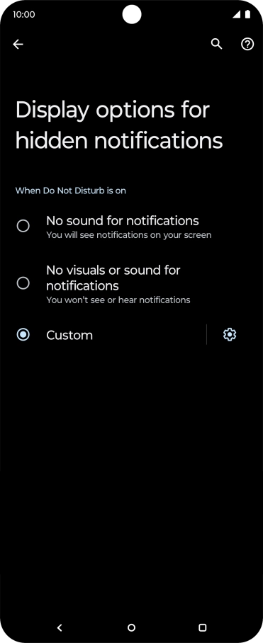Press the fields next to the required settings to turn display of the selected notification types on or off.