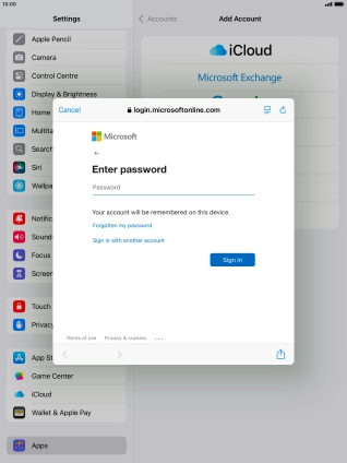 Press Password and key in the password for your email account.