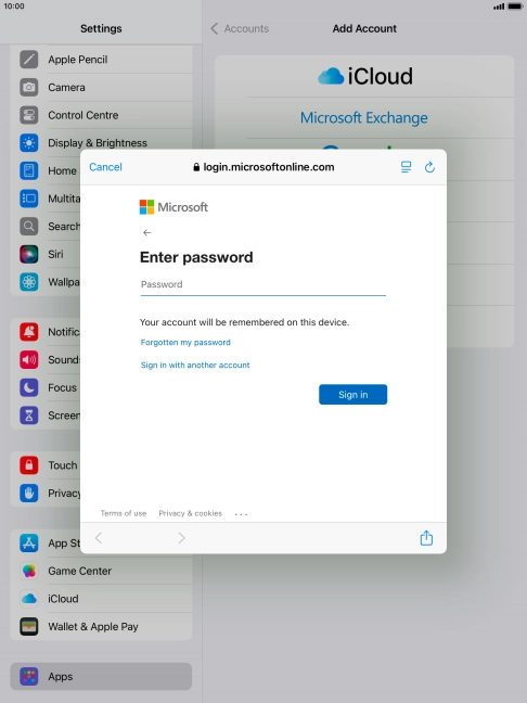 Press Password and key in the password for your email account.
