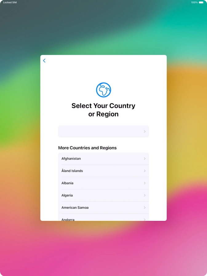 Press the required country or area. Press the required country or area.