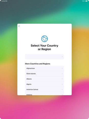 Press the required country or area. Press the required country or area.