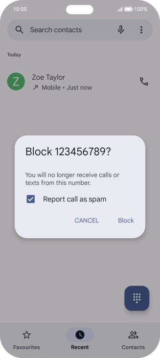 To report the number as spam, press the field next to 