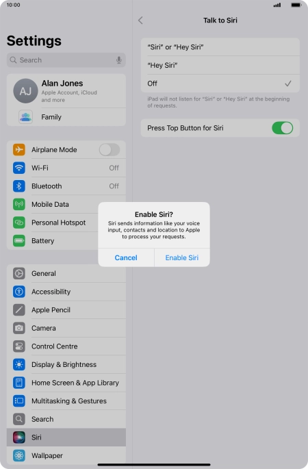 Press Enable Siri.