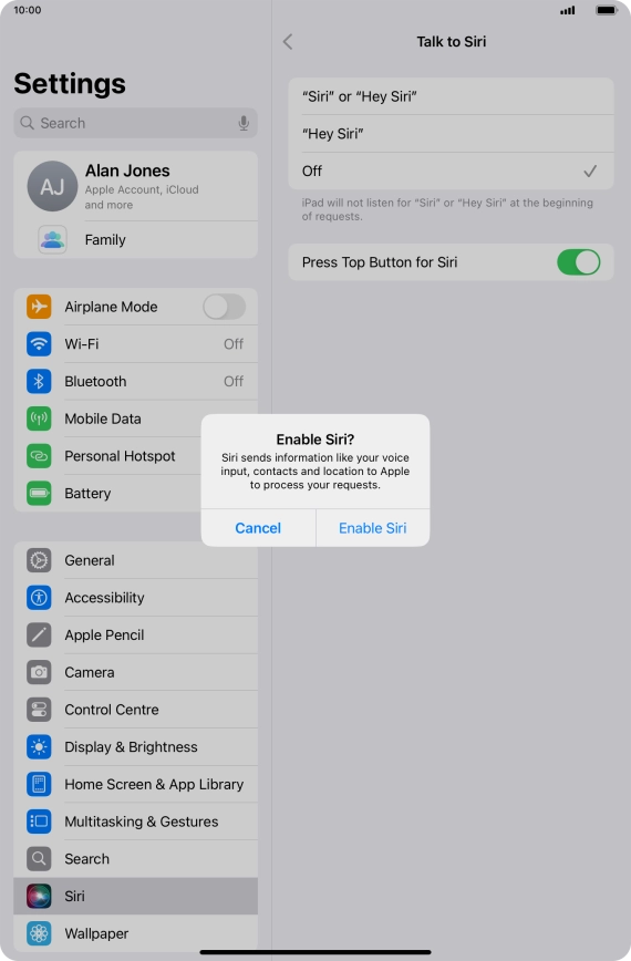 Press Enable Siri.