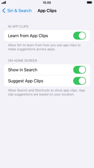 Press the indicators next to the required settings to turn them on or off.