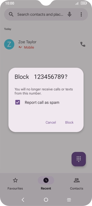 To report the number as spam, press the field next to 