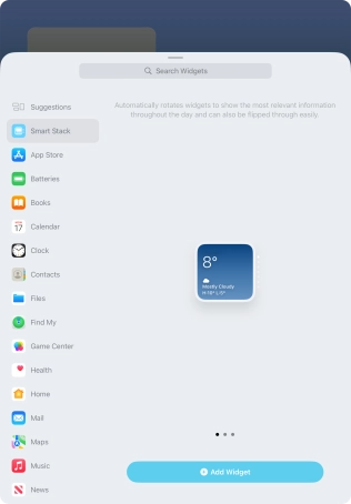Slide your finger right or left on the screen to select the required widget size. Slide your finger right or left on the screen to select the required widget size.