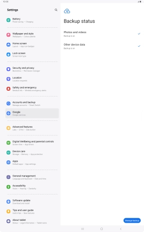 Press Manage backup.