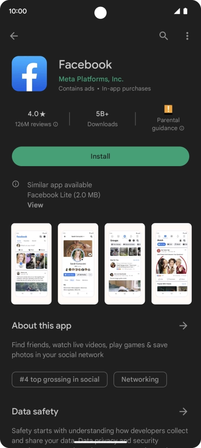 Press Install and follow the instructions on the screen to install the app.