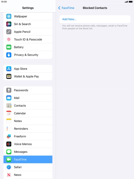 Press Add New... and follow the instructions on the screen to block a contact.