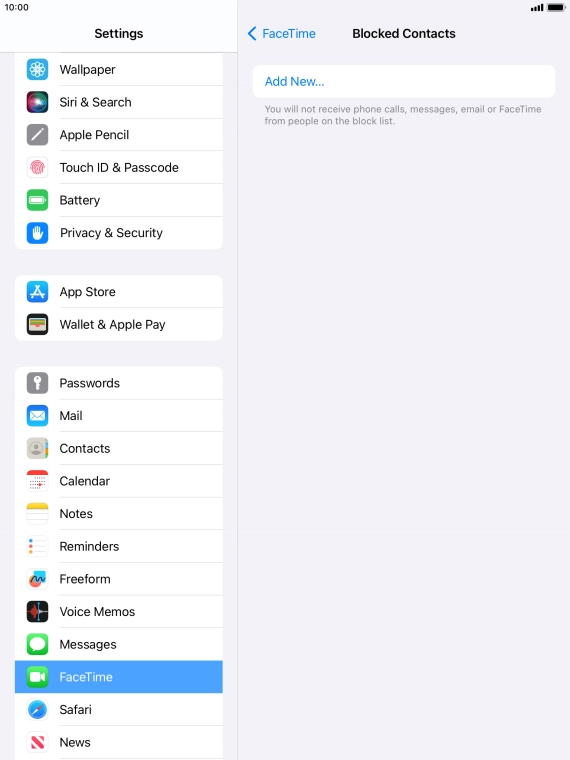 Press Add New... and follow the instructions on the screen to block a contact.