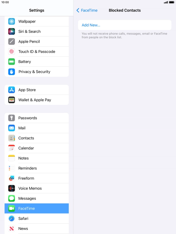 Press Add New... and follow the instructions on the screen to block a contact.
