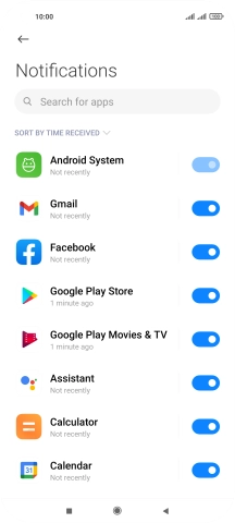 Press the indicator next to the required app to turn the function on or off.