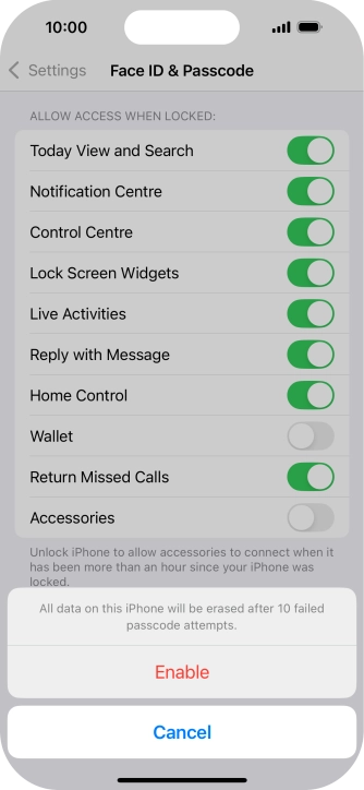 If you turn on the function, press Enable. If you turn on the function, press Enable.