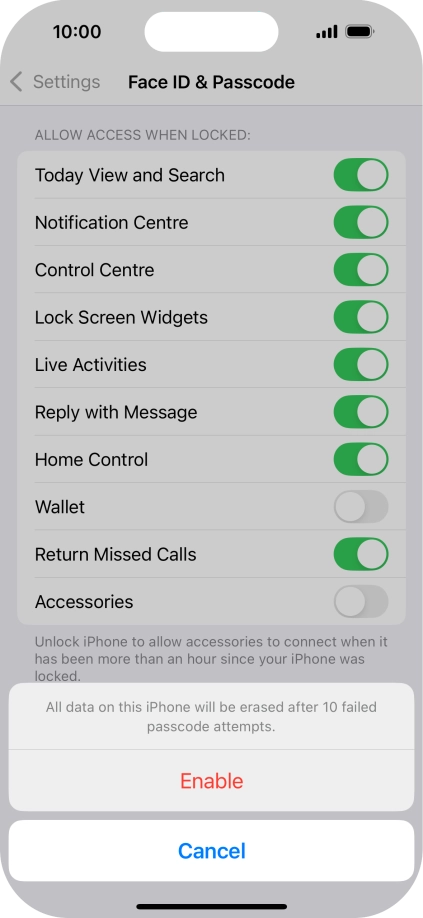 If you turn on the function, press Enable. If you turn on the function, press Enable.