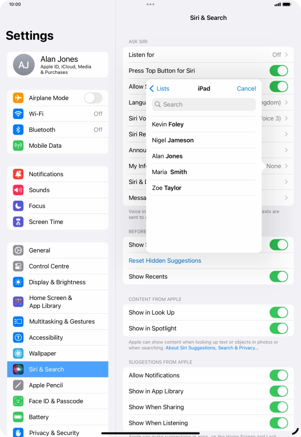 Press the required contact. Press the required contact.