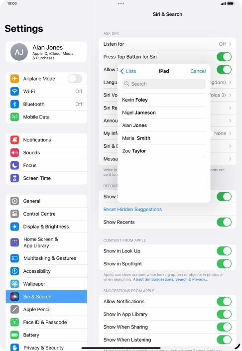 Press the required contact. Press the required contact.