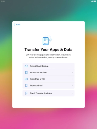 You can restore content from an iCloud backup when your tablet is activated for the first time and after a factory reset. When this screen is displayed, your tablet is ready to restore content from an iCloud backup.