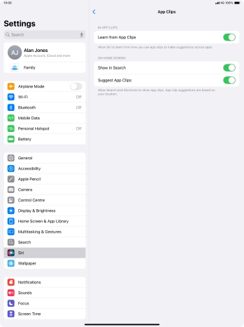 Press the indicators next to the required settings to turn them on or off.