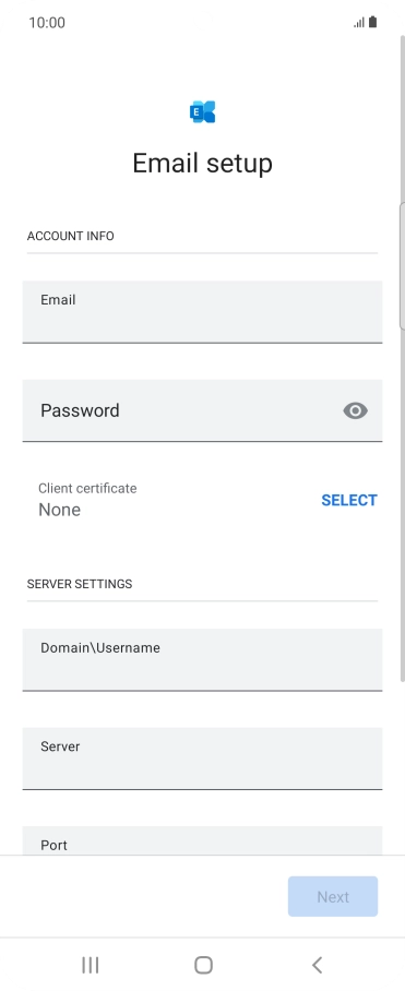 Press Password and key in the password for your email account.