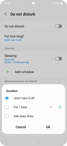 Press the required setting.