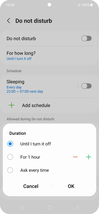 Press the required setting.
