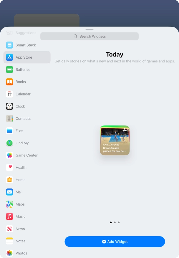 Slide your finger right or left on the screen to select the required widget size.