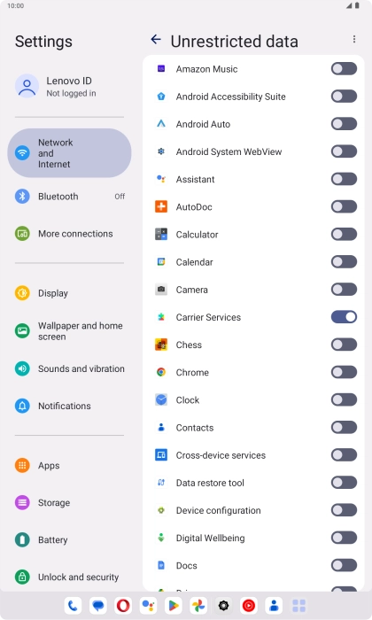 Press the indicators next to the required apps to turn the function on or off.