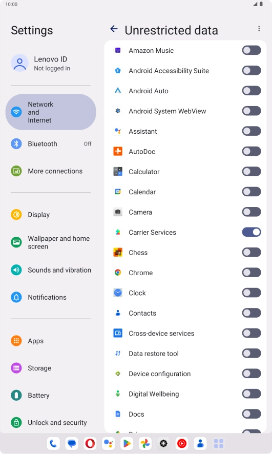 Press the indicators next to the required apps to turn the function on or off.