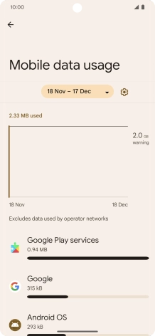 The data usage for each application is displayed below the name of the application.