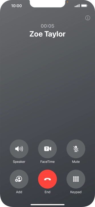 Press the end call icon to end the call and return to the home screen.