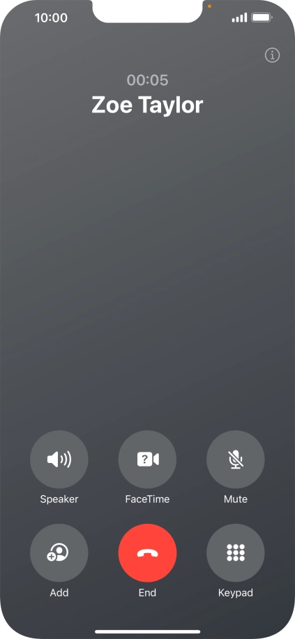 Press the end call icon to end the call and return to the home screen.