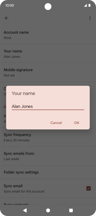 Key in the required sender name and press OK.