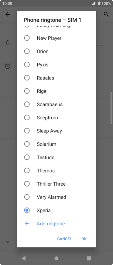 Press the required ring tone to select it.