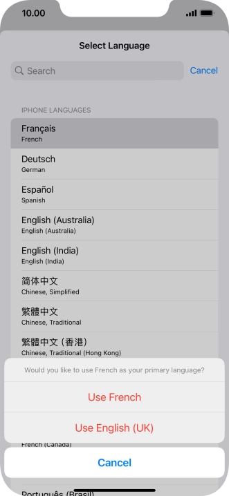 To select the new language as the default phone language, press Use ‹language› .