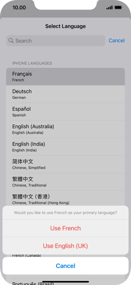To select the new language as the default phone language, press Use ‹language› .